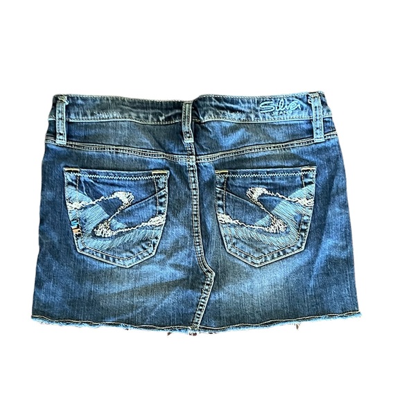 Silver Jeans Ravi cotton denim blue raw hem mini skirt size 26 - Picture 7 of 11